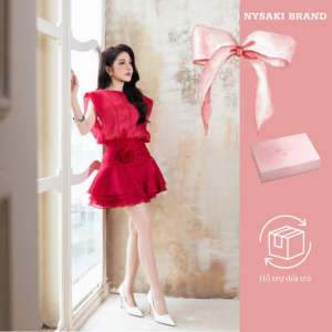 [NYSAKI] Đầm Đỏ MELINE Dự Tiệc Quyến Rũ – Thiết Kế Hoa Eo Cao Cấp