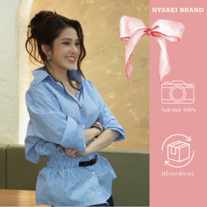 Áo Sơ Mi Orissa Sọc Xanh Nữ Cao Cấp Dáng Ôm Thanh Lịch